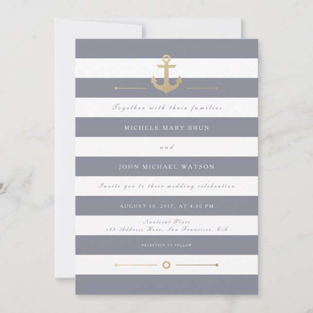 Faire-part de mariage Nautique Gris Blancs (Devant)