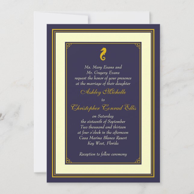 Faire-part de mariage nautique Marine Gold Seahors (Devant)
