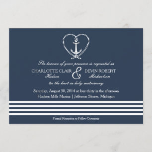 Faire-part de mariage nautique, noeud de coeur de