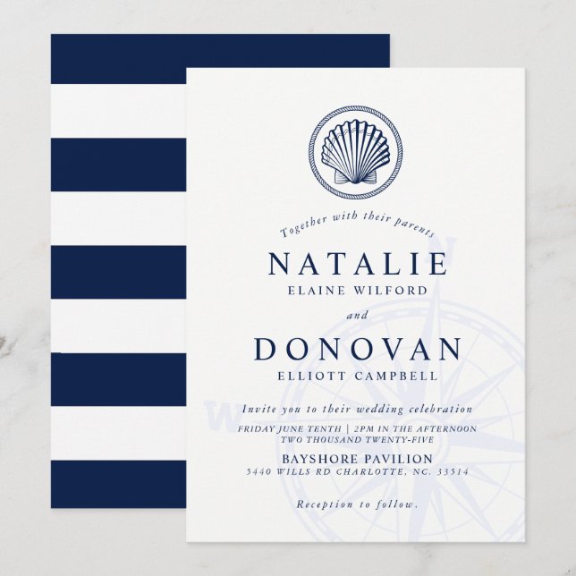Faire-part de mariage nautique Seashell (Devant / Derrière)