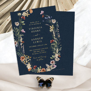 Faire-part de mariage Navy Boho Gold Foil