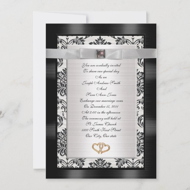 Faire-part de mariage noir blanc Damask (Devant)