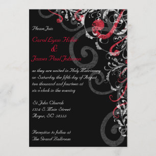 Faire-part de mariage noir, blanc et rouge