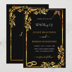 Faire-part de mariage Noir Cadre Or - Vos Couleurs