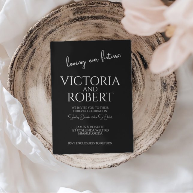 Faire-part de mariage noir citation de script mode (Créateur téléchargé)
