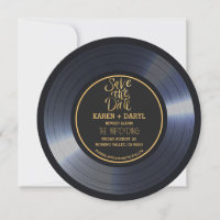 Faire-part de mariage noir de disque vinyle rétro