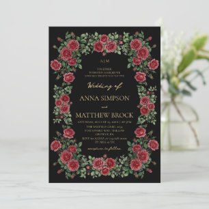 Faire-part de mariage noir élégant avec roses