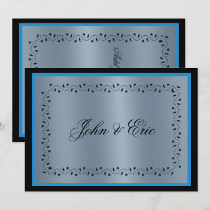 Faire-part de mariage noir en métal bleu
