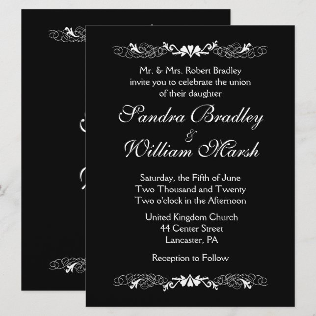 Faire-part de mariage noir et blanc (Devant / Derrière)