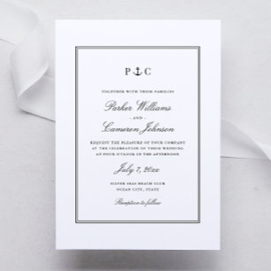 Faire-part de mariage noir et blanc à monogramme d