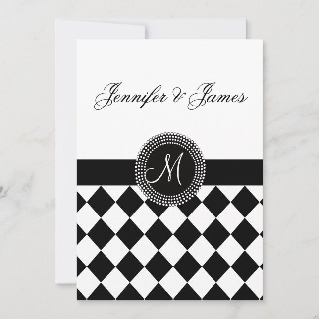 Faire-part de mariage noir et blanc de monogramme (Devant)