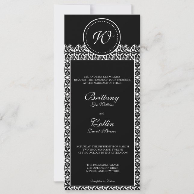 Faire-part de mariage noir et blanc de monogramme (Devant)