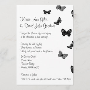 Faire-part de mariage noir et blanc de papillon