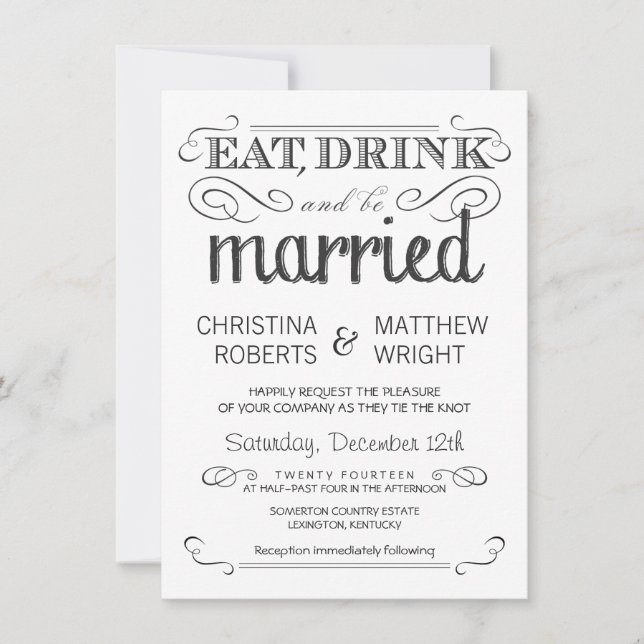Faire-part de mariage noir et blanc de typographie (Devant)