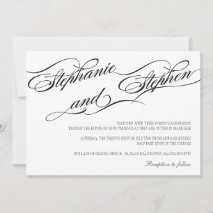 Faire-part de mariage noir et blanc florissant