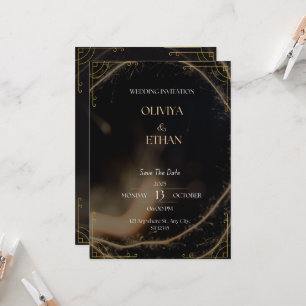 Faire-part de mariage Noir Et Or Premium