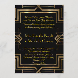 Faire-part de mariage noir&or, grand-Gatsby, scrip