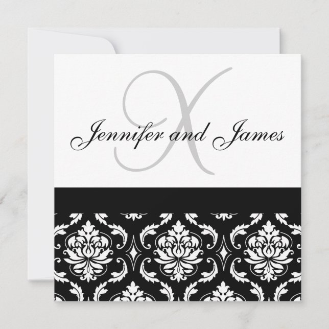 faire-part de mariage Noms Monogramme Noir Damas (Devant)
