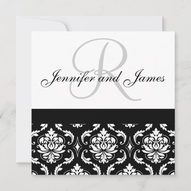faire-part de mariage Noms Monogramme Noir Damas (Devant)