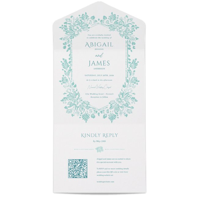 Faire-part de mariage Norwich avec carte RSVP (Folded wedding invitations with  QR code RSVP card)