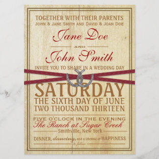 Faire-part de mariage occidental, en bois et rouge