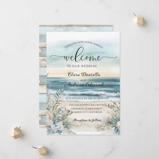 Faire-part de mariage Ocean Breeze (Devant/Arrière en situation)