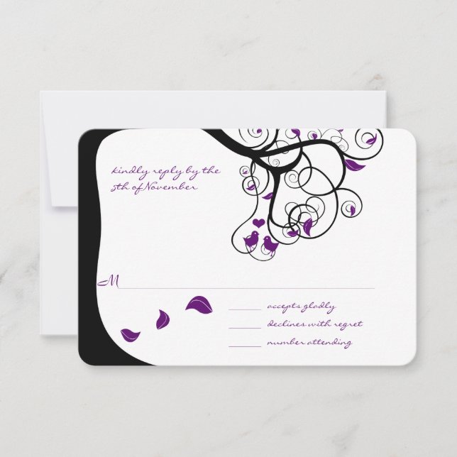 Faire-Part de Mariage Oiseaux Amoureux Tourbillons (Devant)