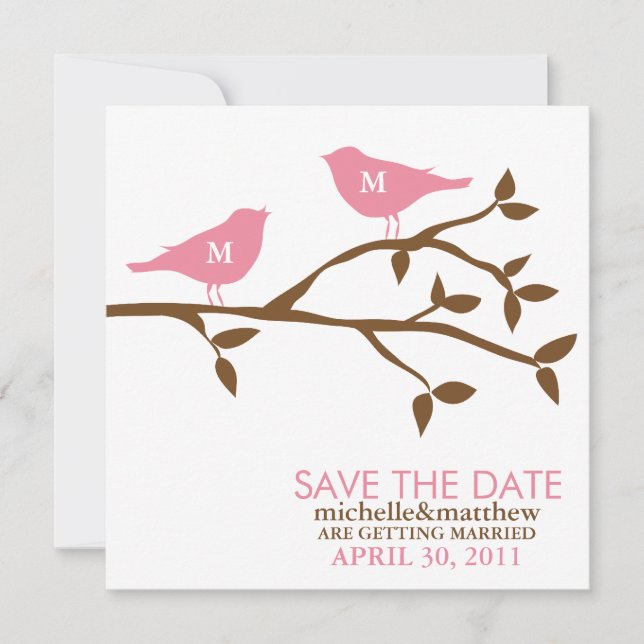 Faire-part de mariage Oiseaux de l'amour Monogramm (Devant)