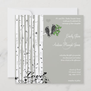 Faire-part de mariage oiseaux vintage Birch Silver