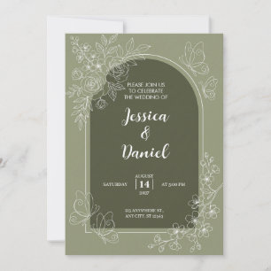 Faire-part de mariage Olive Green Arch White Line