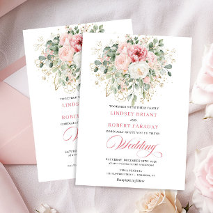 Faire-part de mariage opulent rose floral or