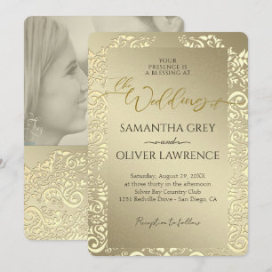 Faire-part de mariage or avec Monogramme & Photo