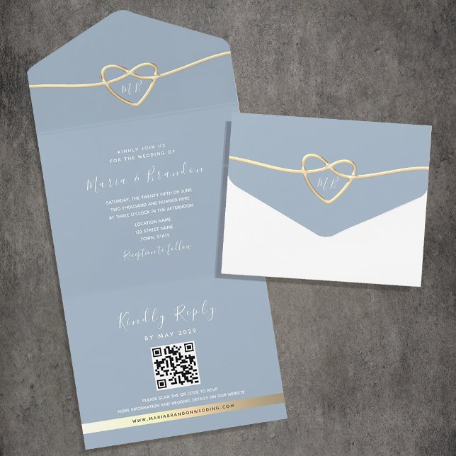 Faire-part de mariage Or Bleu Poussiéreux avec Cod (Créateur téléchargé)