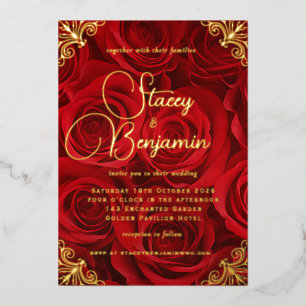 Faire-Part de Mariage Or et Rouge en Feuille d'Or