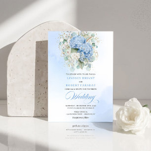 Faire-part de mariage or hydrangea bleu sophistiqu