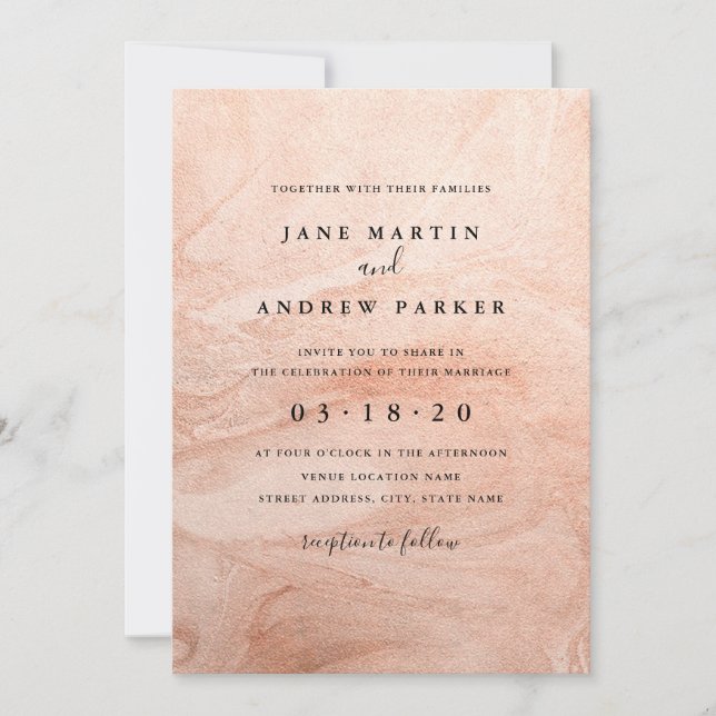 Faire-part de mariage or Rose moderne (Devant)