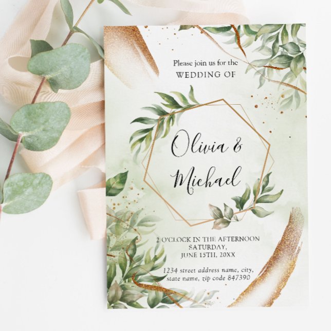 Faire-part de mariage or vert moderne (Créateur téléchargé)