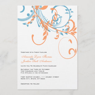 Faire-part de mariage orange et Turquoise à double