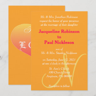 Faire-part de mariage Orange Framboise à monogramm