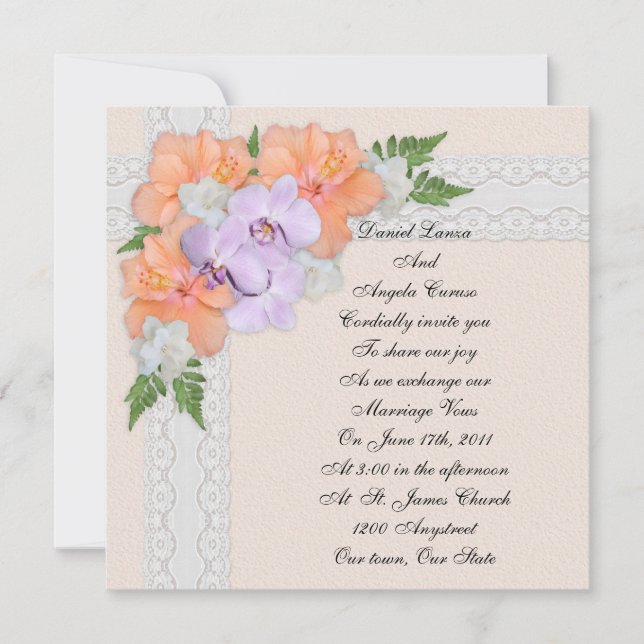 Faire-part de mariage orchidées et hibiscus (Devant)