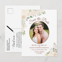 Faire-part de mariage ovale avec des roses pêche r