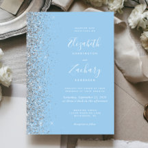 Faire-part de mariage pailleté argenté bleu pastel