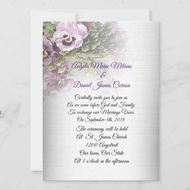 Faire-part de mariage Pansies florales (Devant)