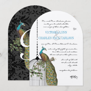 Faire-part de mariage Paon Cage à oiseaux Vintage