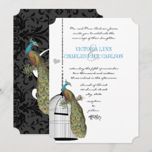 Faire-part de mariage Paon Cage à oiseaux Vintage