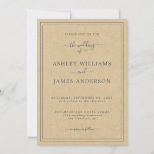Faire-part de mariage papier Kraft à script chic