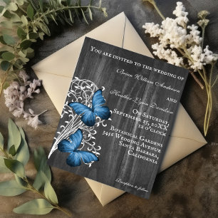 Faire-part de mariage papillon bleu rustique