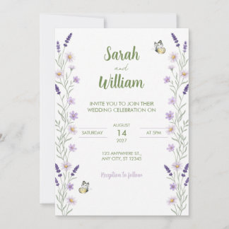 Faire-part de mariage Papillon Lavande Marguerite