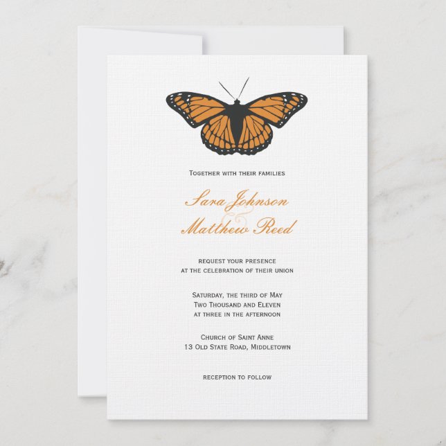 Faire-part de mariage papillon moderne - Orange (Devant)