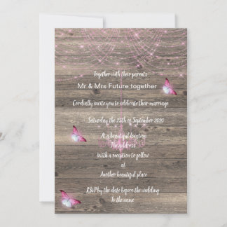 Faire-part de mariage papillon rose vintage rustiq